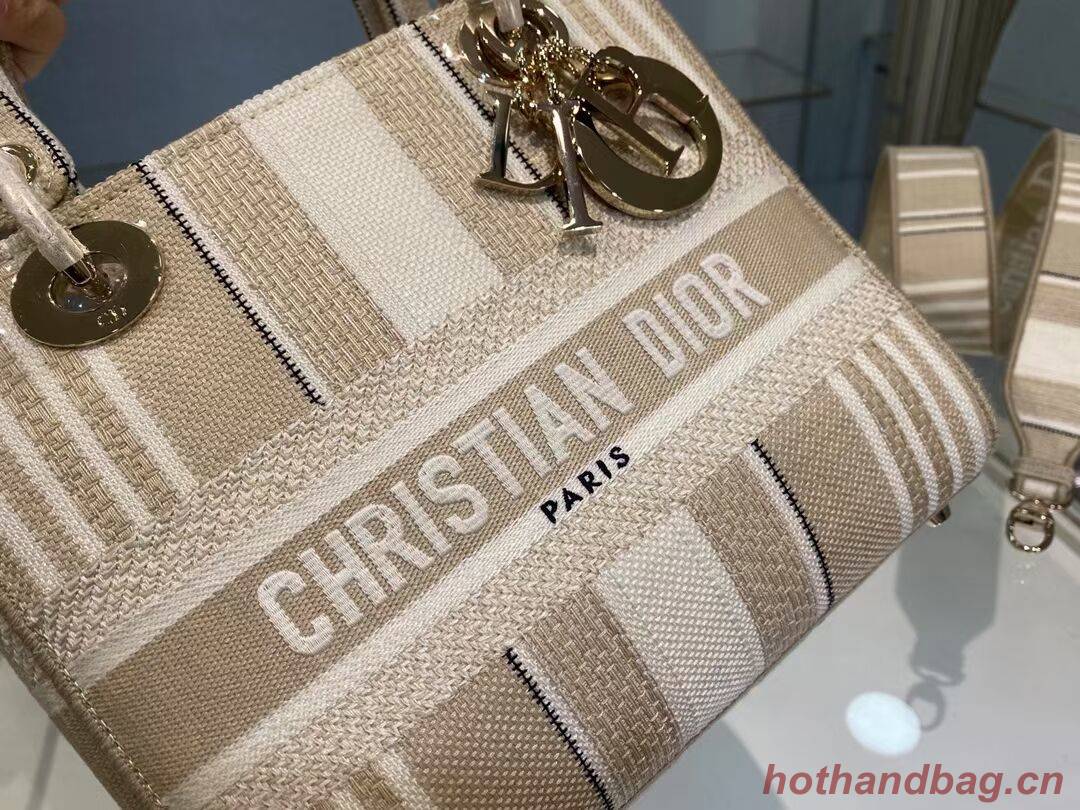 DIOR MEDIUM LADY D-LITE BAG Beige Stripes Embroidery M0565O