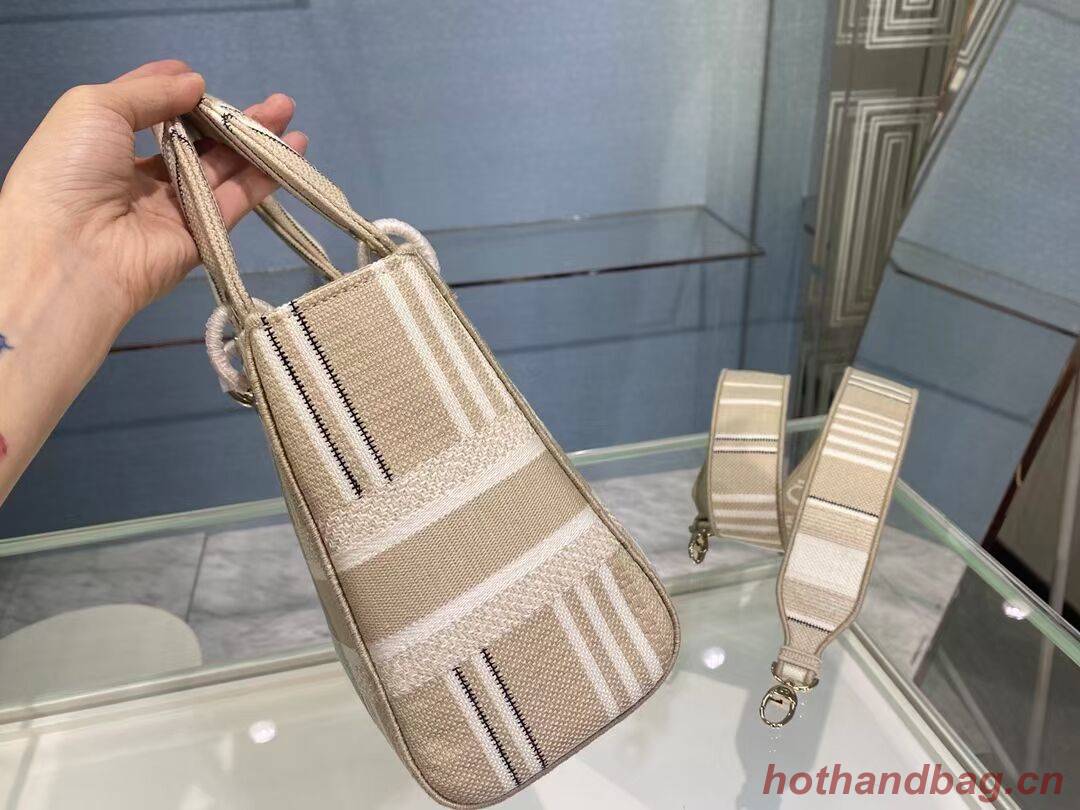 DIOR MEDIUM LADY D-LITE BAG Beige Stripes Embroidery M0565O