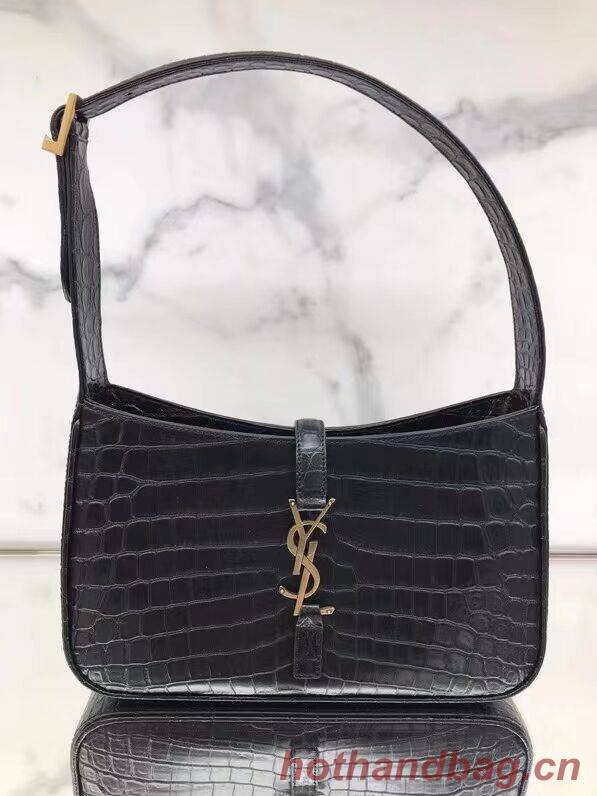 YSL LE 5 A 7 HOBO BAG IN CROCODILE-EMBOSSED SHINY LEATHER Y687228 black