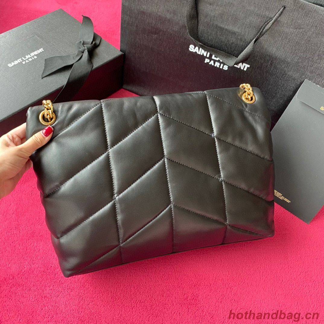 Yves Saint Laurent LOULOU PUFFER IN QUILTED CRINKLED MATTE LEATHER MEDIUM BAG Y577475 Black Gold hardware