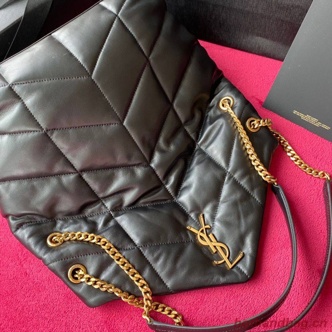 Yves Saint Laurent LOULOU PUFFER IN QUILTED CRINKLED MATTE LEATHER MEDIUM BAG Y577475 Black Gold hardware