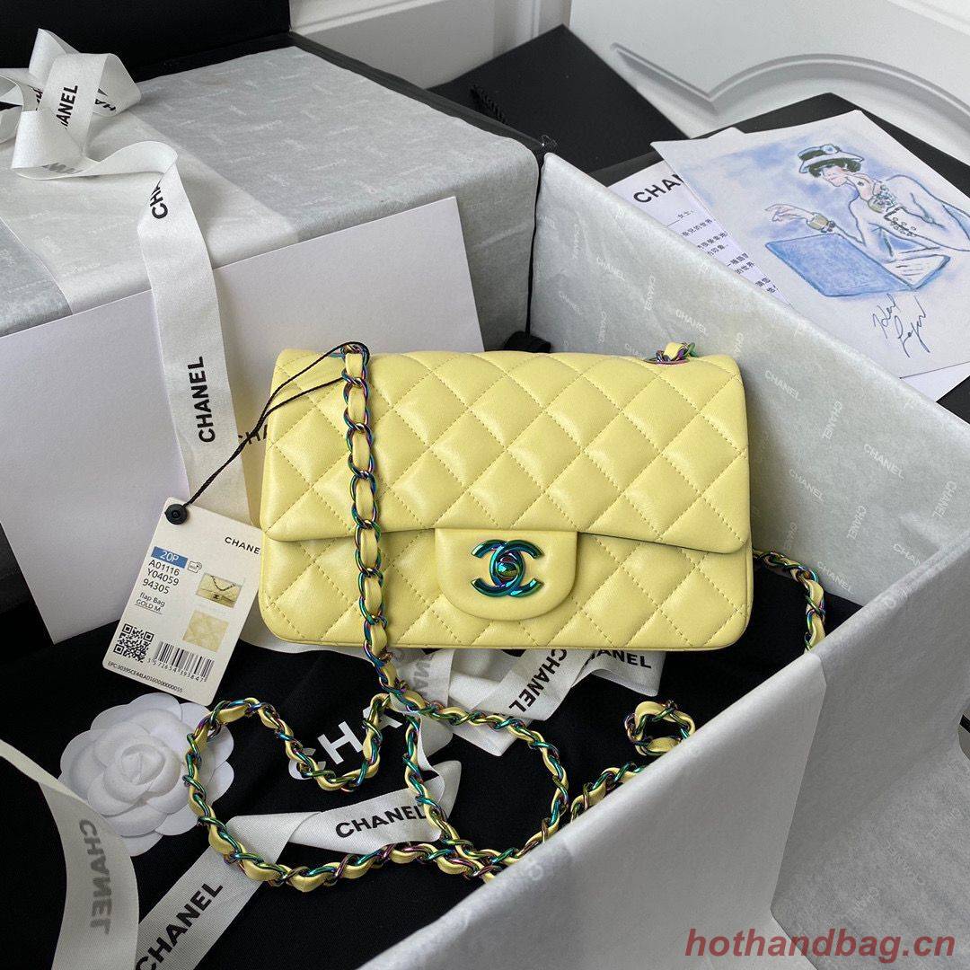 Chanel Classic Flap Shoulder Bag Original Sheepskin leather Colors Buckle A01116 Yellow&Blue