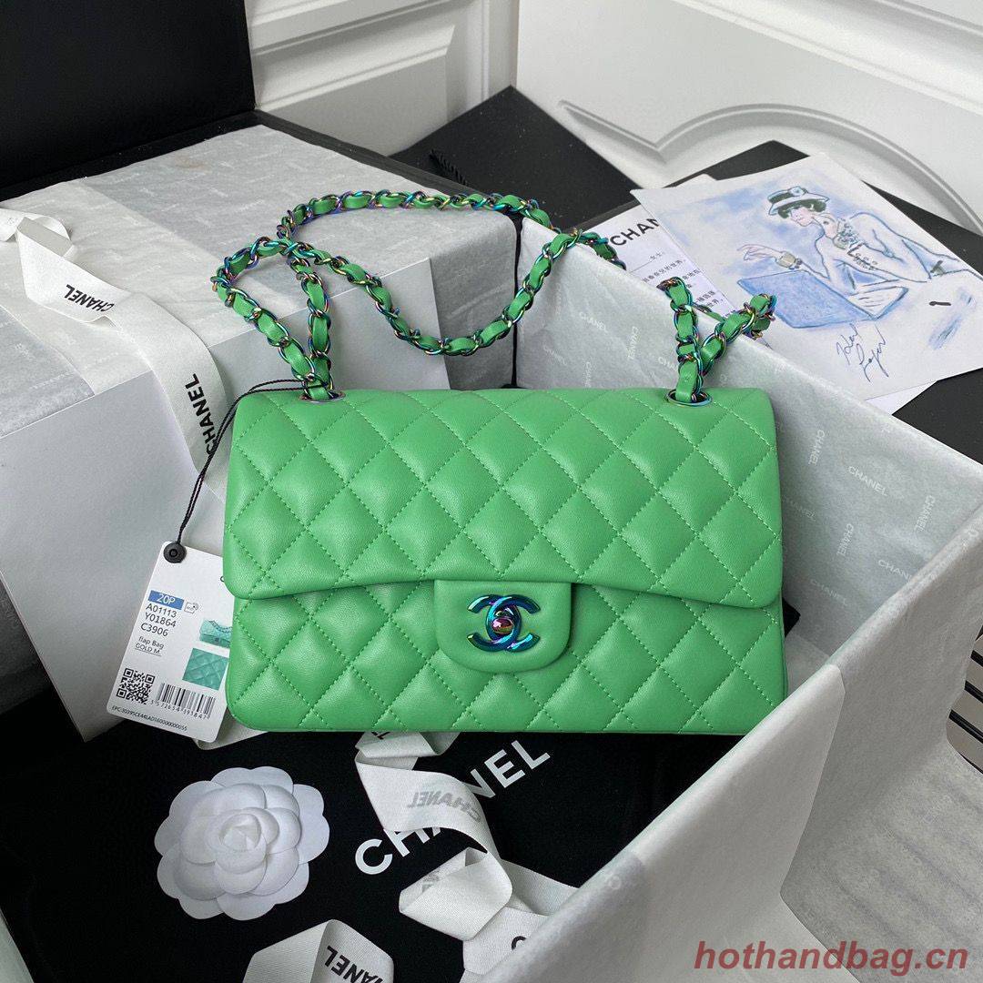 Chanel Classic Flap Shoulder Bag Original Sheepskin leather Colors Buckle Medium A01113 Green&Blue