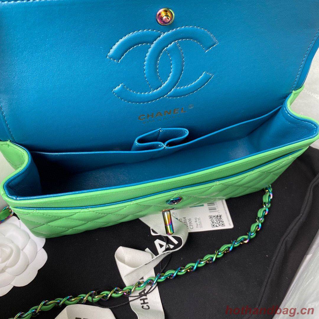 Chanel Classic Flap Shoulder Bag Original Sheepskin leather Colors Buckle Medium A01113 Green&Blue