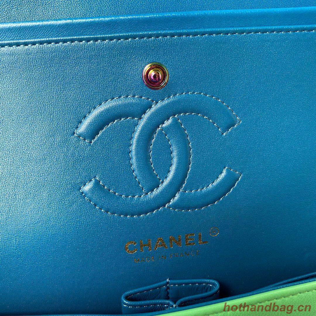 Chanel Classic Flap Shoulder Bag Original Sheepskin leather Colors Buckle Medium A01113 Green&Blue