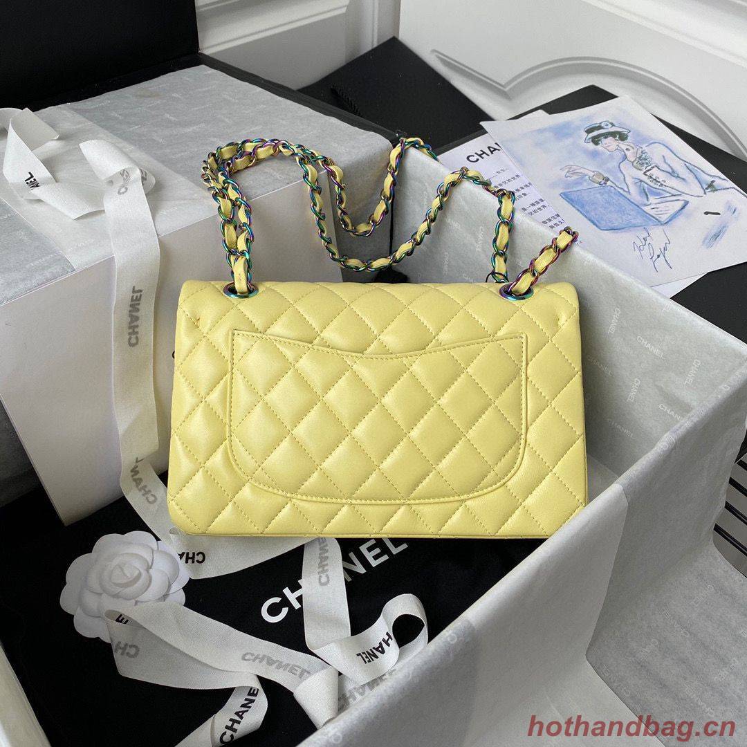 Chanel Classic Flap Shoulder Bag Original Sheepskin leather Colors Buckle Medium A01113 Yellow&Blue