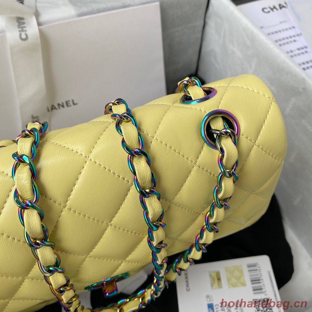 Chanel Classic Flap Shoulder Bag Original Sheepskin leather Colors Buckle Medium A01113 Yellow&Blue