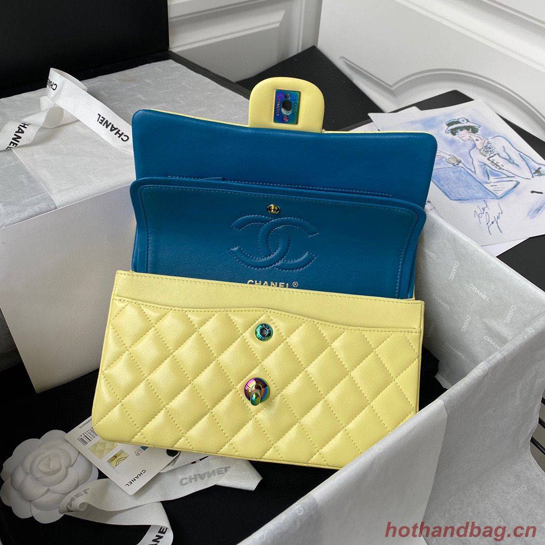 Chanel Classic Flap Shoulder Bag Original Sheepskin leather Colors Buckle Medium A01113 Yellow&Blue