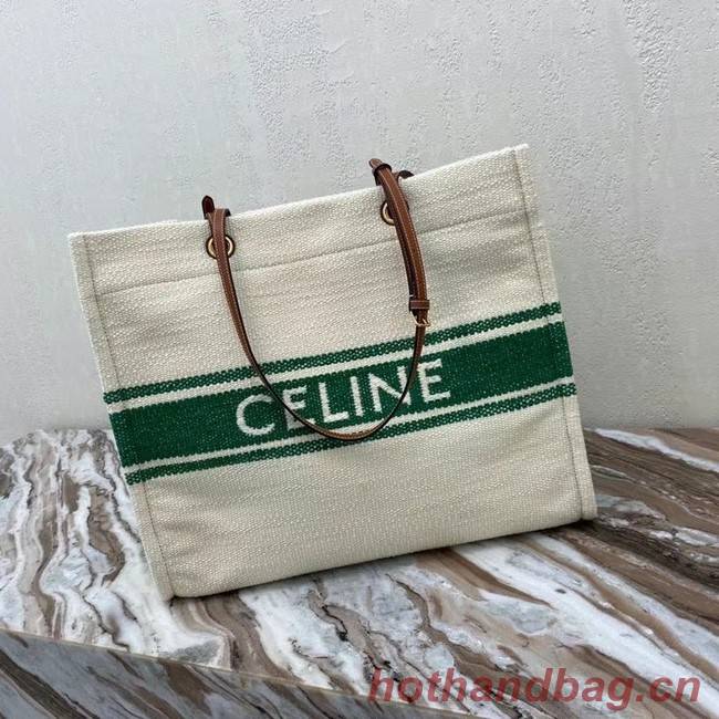 Celine SQUARED CABAS CELINE IN PLEIN SOLEIL TEXTILE AND CALFSKIN 192172 GREEN&TAN