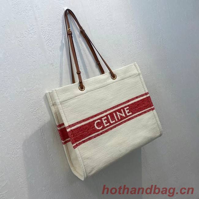 Celine SQUARED CABAS CELINE IN PLEIN SOLEIL TEXTILE AND CALFSKIN 192172 RED&TAN