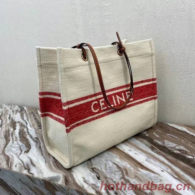 Celine SQUARED CABAS CELINE IN PLEIN SOLEIL TEXTILE AND CALFSKIN 192172 RED&TAN