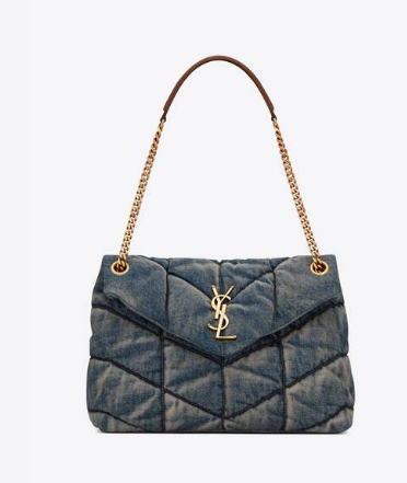 Yves Saint Laurent PUFFER MEDIUM BAG IN VINTAGE DENIM AND SUEDE 577475 Blue