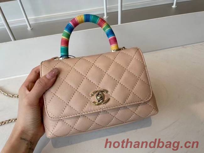 chanel mini flap bag with top handle AS2215 Apricot