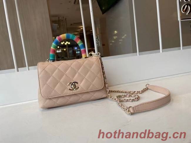 chanel mini flap bag with top handle AS2215 Apricot