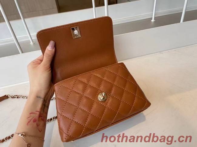 chanel mini flap bag with top handle AS2215 brown