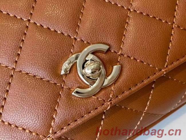 chanel mini flap bag with top handle AS2215 brown