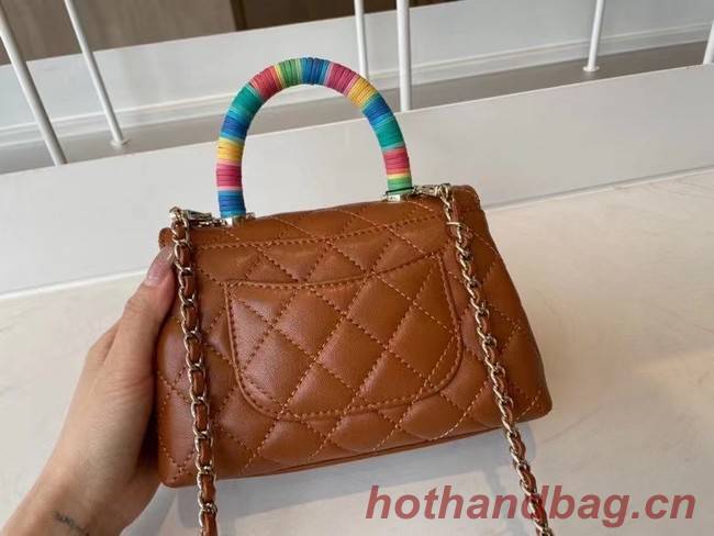 chanel mini flap bag with top handle AS2215 brown