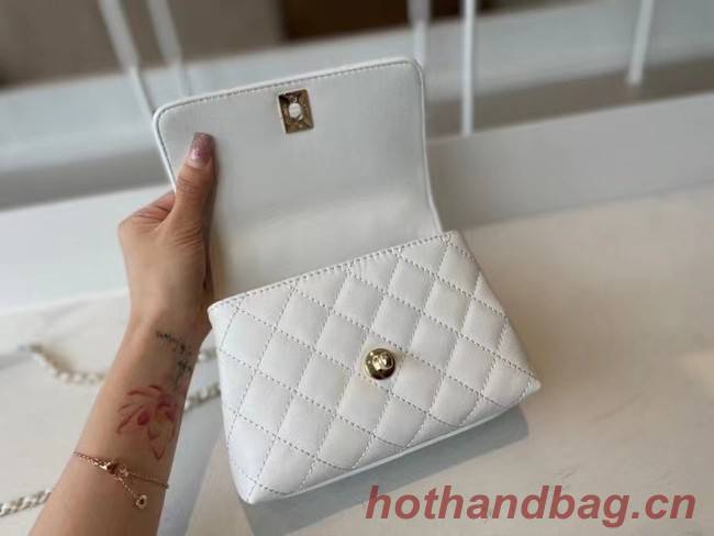 chanel mini flap bag with top handle AS2215 white