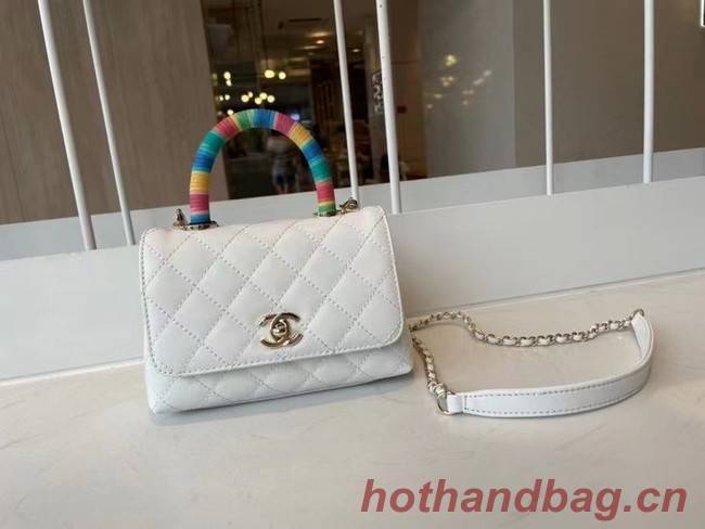 chanel mini flap bag with top handle AS2215 white