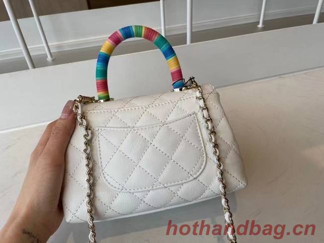 chanel mini flap bag with top handle AS2215 white