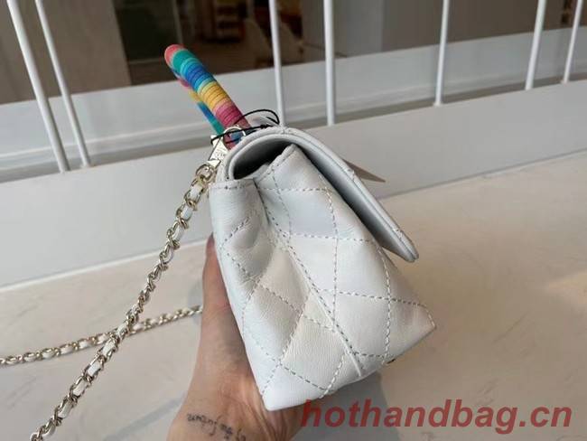 chanel mini flap bag with top handle AS2215 white