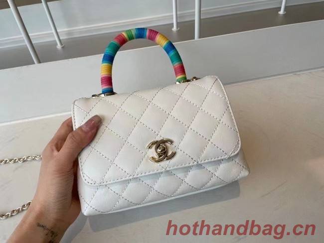 chanel mini flap bag with top handle AS2215 white