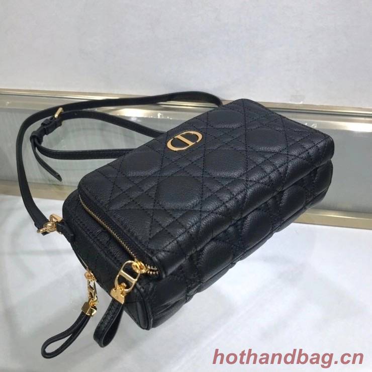 DIOR CARO DOUBLE POUCH Black Supple Cannage Calfskin S5037U