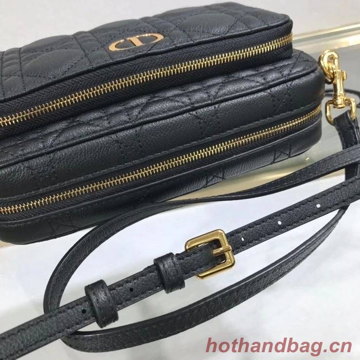 DIOR CARO DOUBLE POUCH Black Supple Cannage Calfskin S5037U