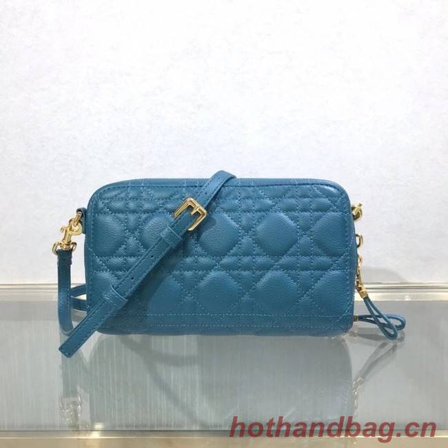 DIOR CARO DOUBLE POUCH Supple Cannage Calfskin S5037U blue