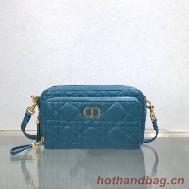 DIOR CARO DOUBLE POUCH Supple Cannage Calfskin S5037U blue