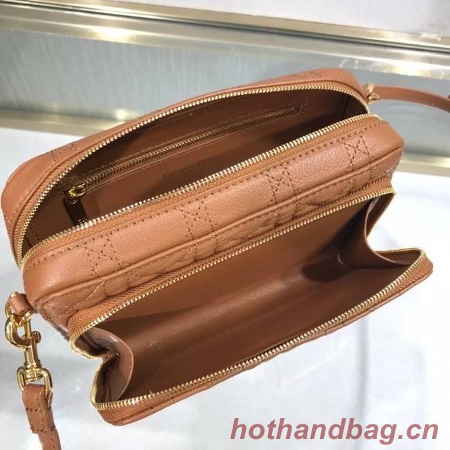 DIOR CARO DOUBLE POUCH Supple Cannage Calfskin S5037U brown