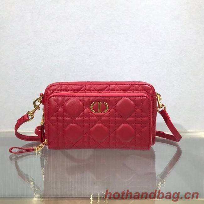 DIOR CARO DOUBLE POUCH Supple Cannage Calfskin S5037U red