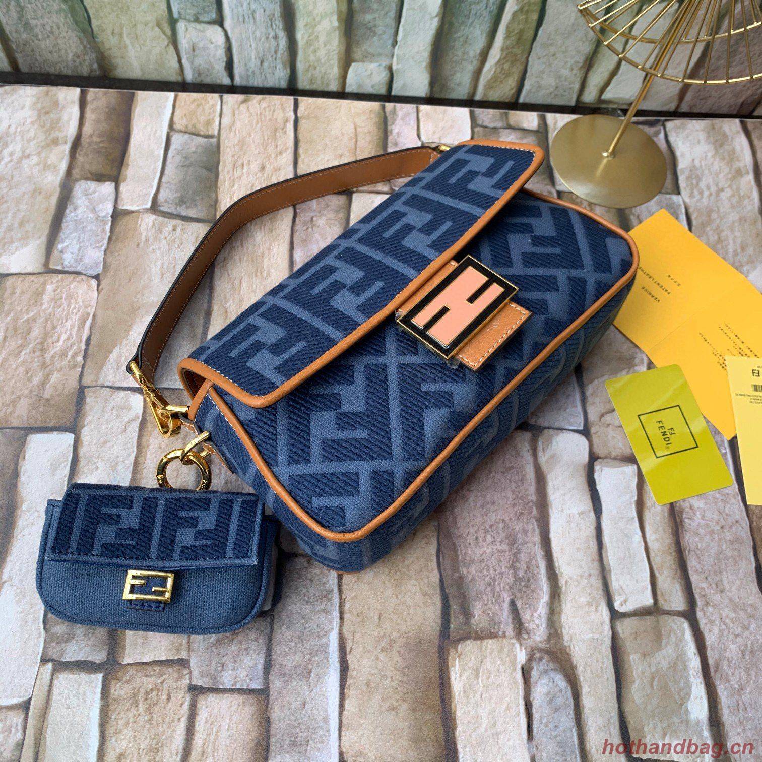 FENDI NANO BAGUETTE CHARM Nappa lcanvas Bag 7AR844 Navy