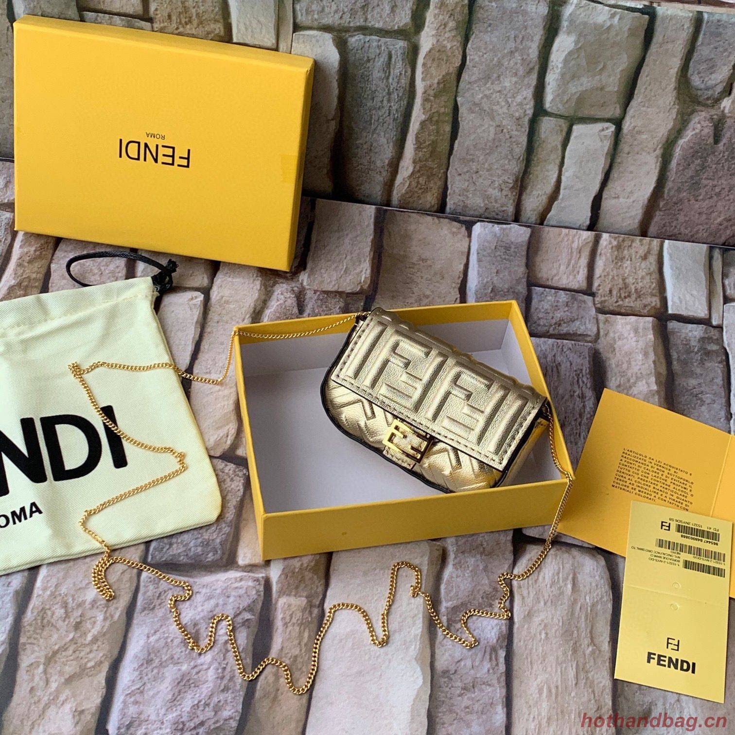 FENDI NANO BAGUETTE CHARM nappa leather 7AR844 Gold