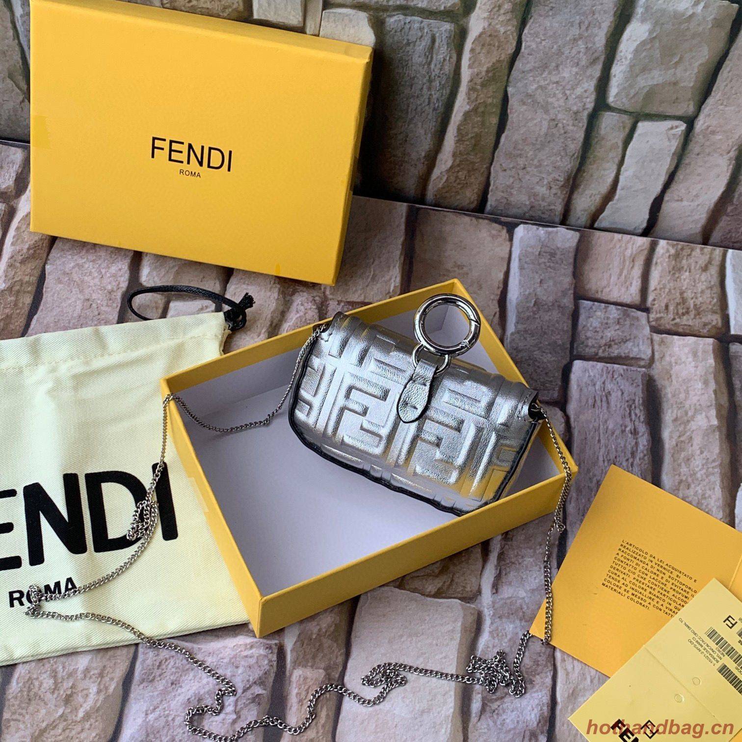 FENDI NANO BAGUETTE CHARM nappa leather 7AR844 Silver