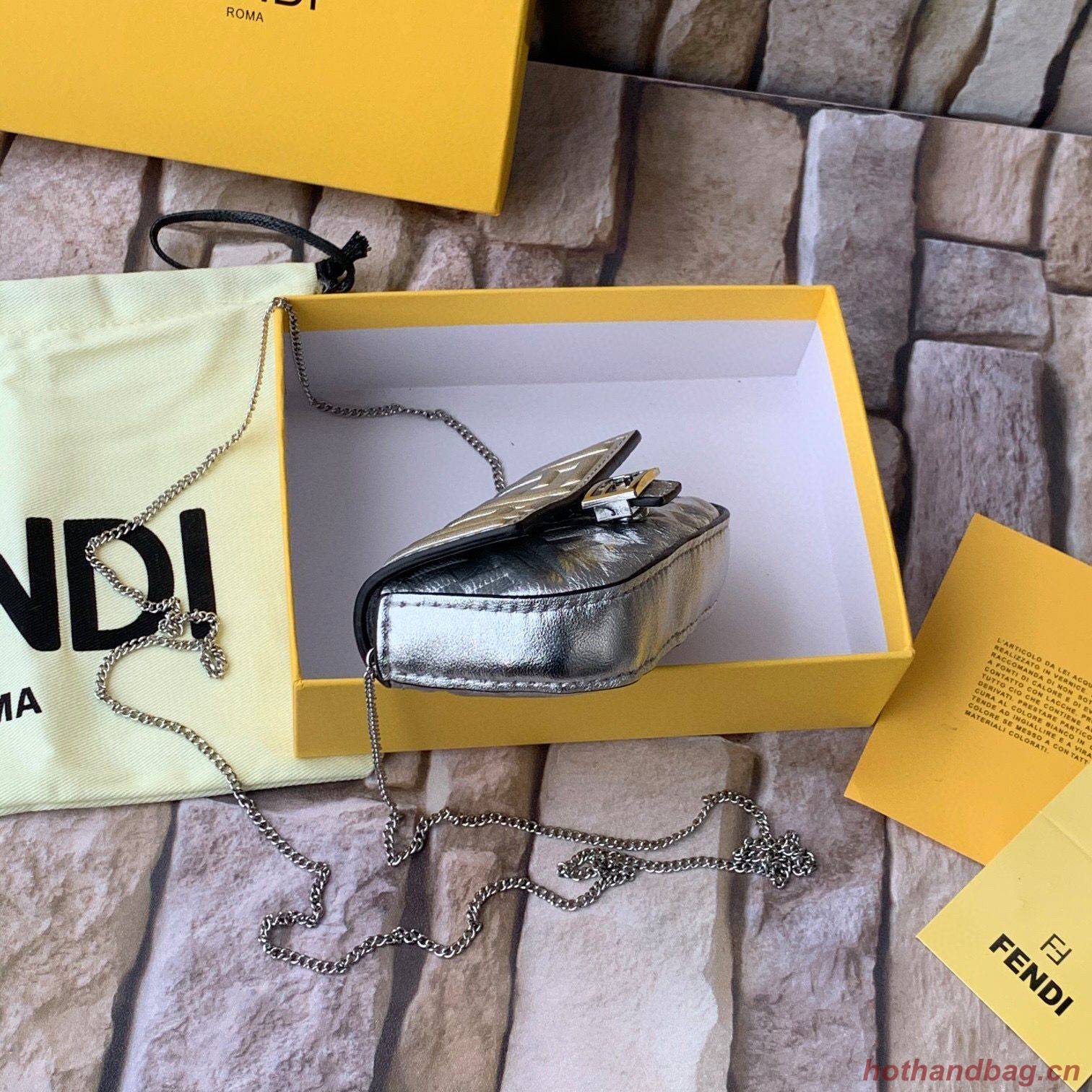 FENDI NANO BAGUETTE CHARM nappa leather 7AR844 Silver