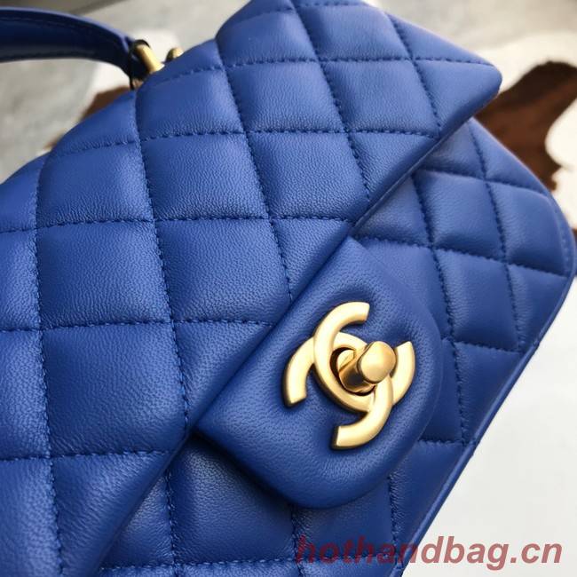 CHANEL mini flap bag with top handle AS2431 blue