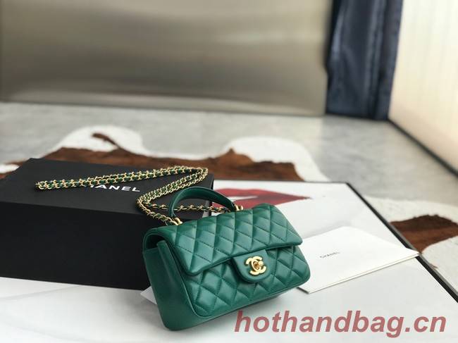 CHANEL mini flap bag with top handle AS2431 green