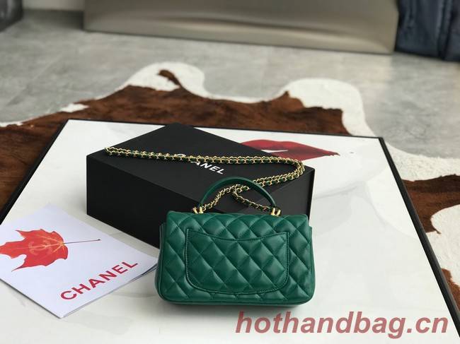 CHANEL mini flap bag with top handle AS2431 green