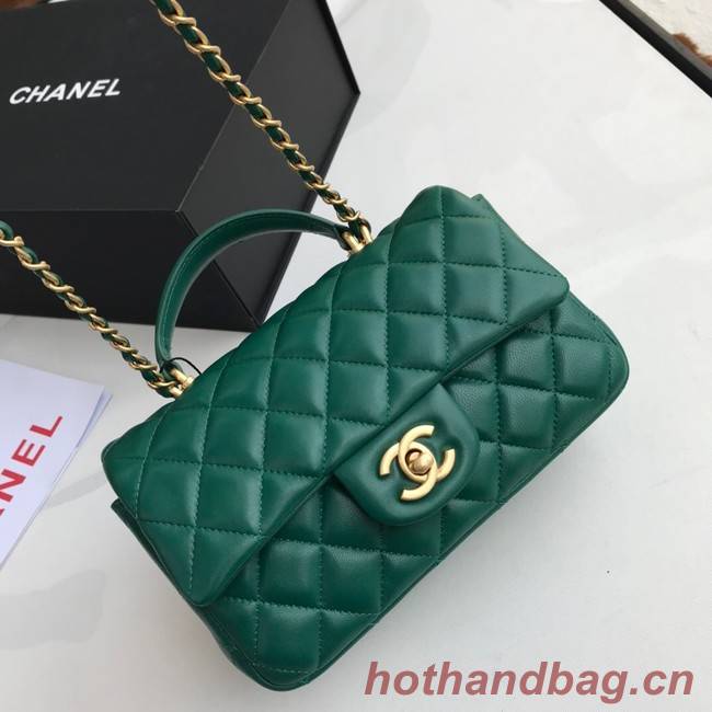 CHANEL mini flap bag with top handle AS2431 green