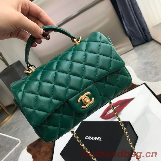 CHANEL mini flap bag with top handle AS2431 green