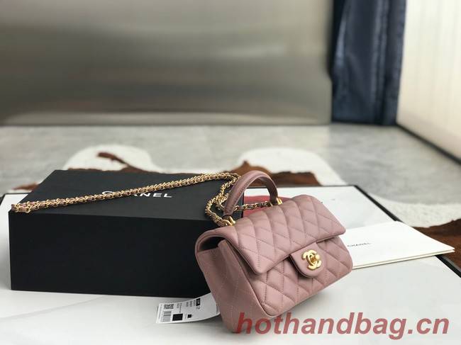 CHANEL mini flap bag with top handle AS2431 pink