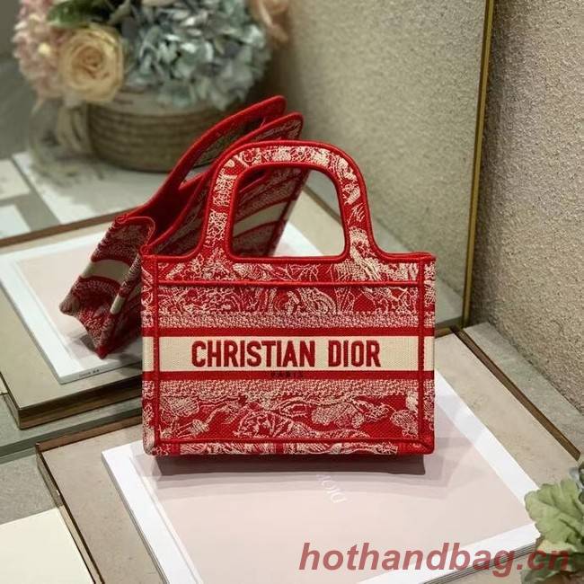 MINI DIOR BOOK TOTE Embroidery S5475Z red