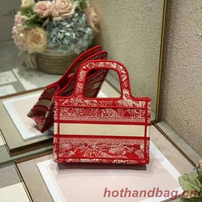 MINI DIOR BOOK TOTE Embroidery S5475Z red