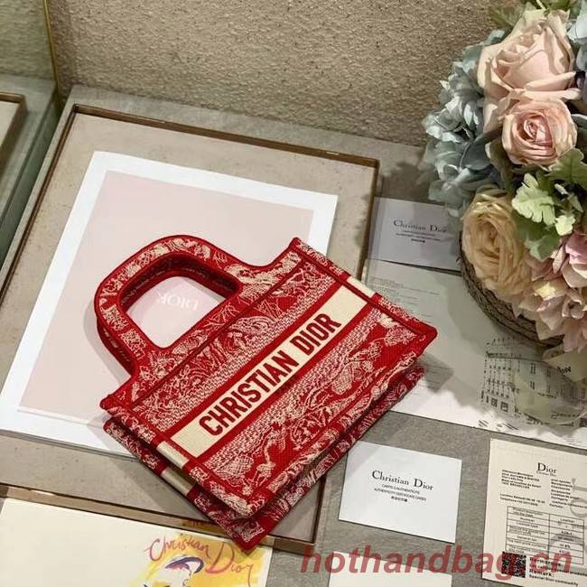 MINI DIOR BOOK TOTE Embroidery S5475Z red