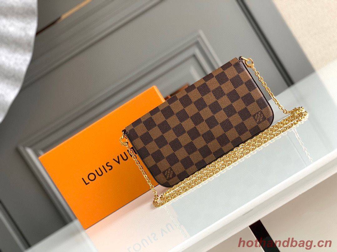 Louis Vuitton Damier Ebene Canvas Original Leather Pochette Bag N63032 Red