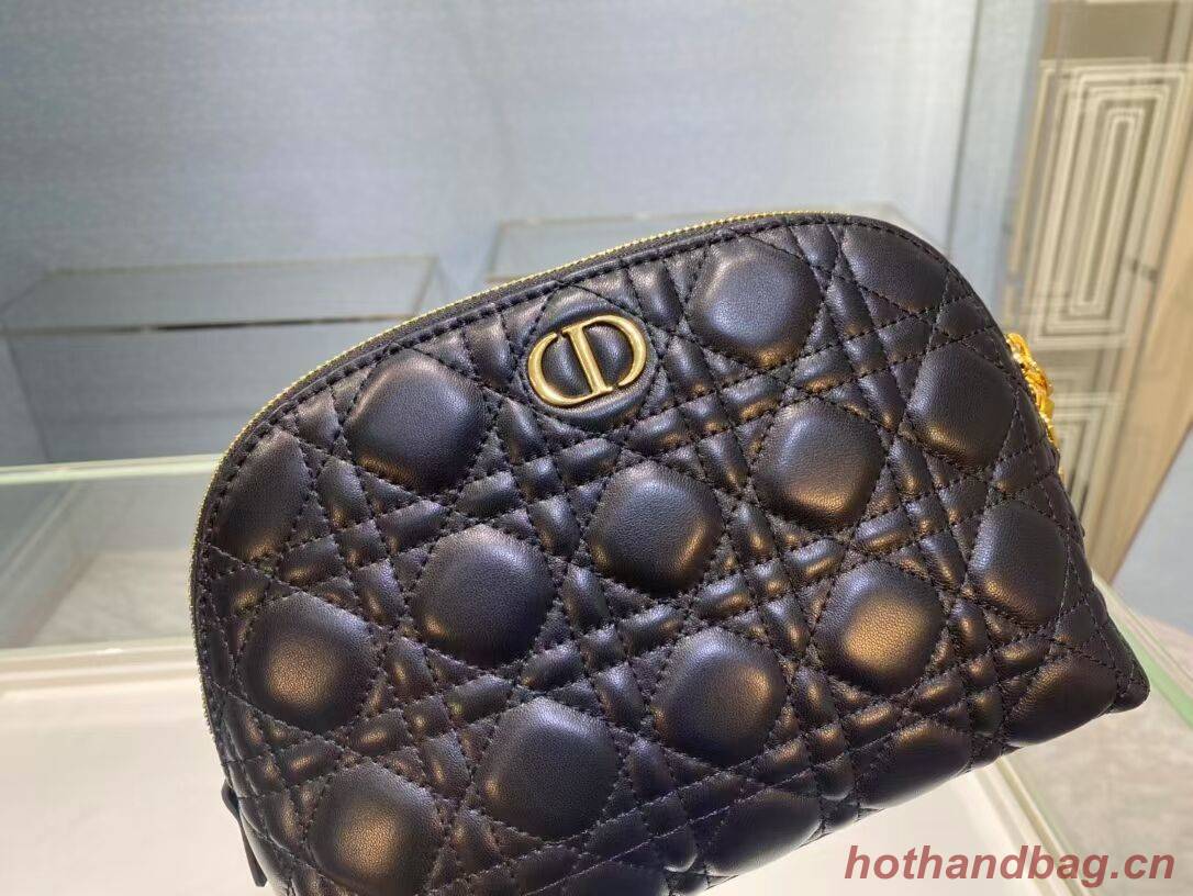 DIOR CARO BEAUTY POUCH Cannage Lambskin S5047 black