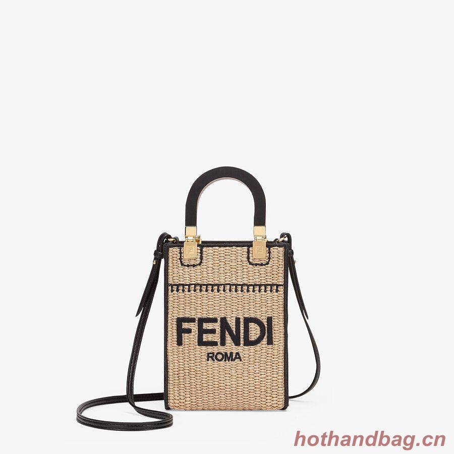 FENDI MINI SUNSHINE SHOPPER Braided straw mini-bag 8BS051 apricot