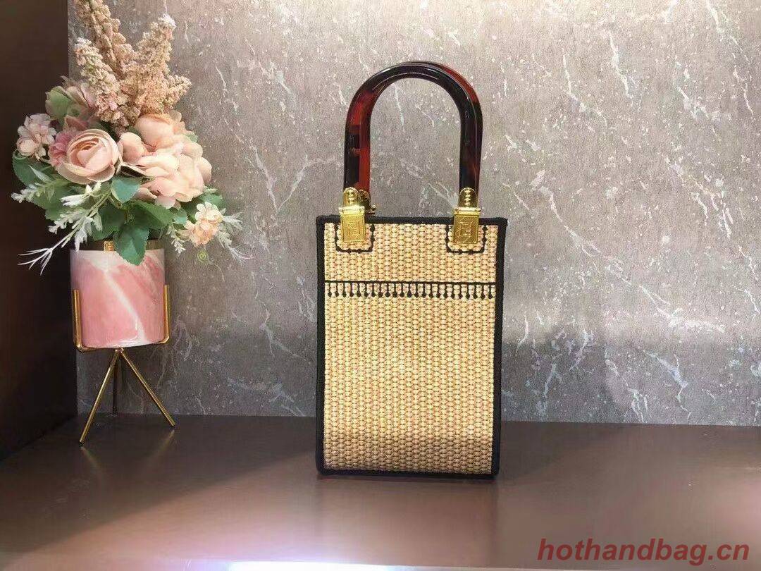 FENDI MINI SUNSHINE SHOPPER Braided straw mini-bag 8BS051 apricot