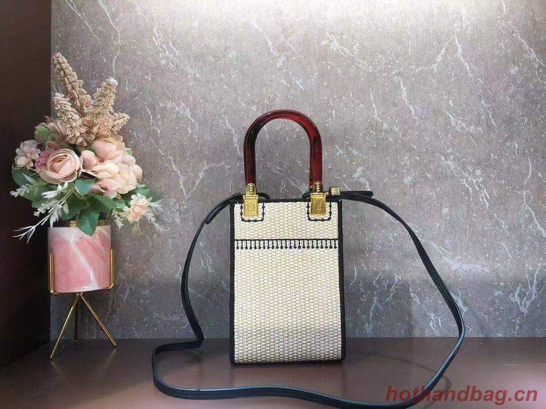 FENDI MINI SUNSHINE SHOPPER Braided straw mini-bag 8BS051 apricot